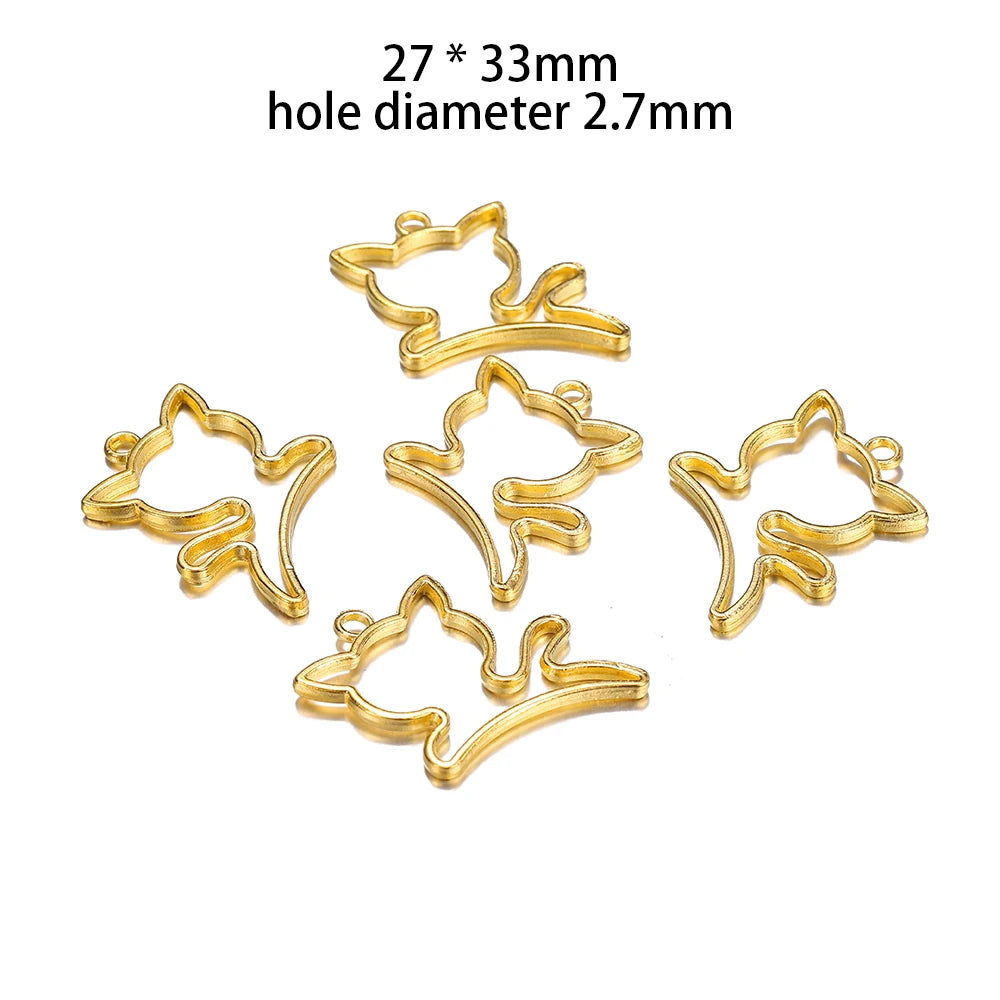5Pcs/Gold Color Alloy - Hallow Cat Molds for UV Resin -  Handmade Jewelry Making Accessory