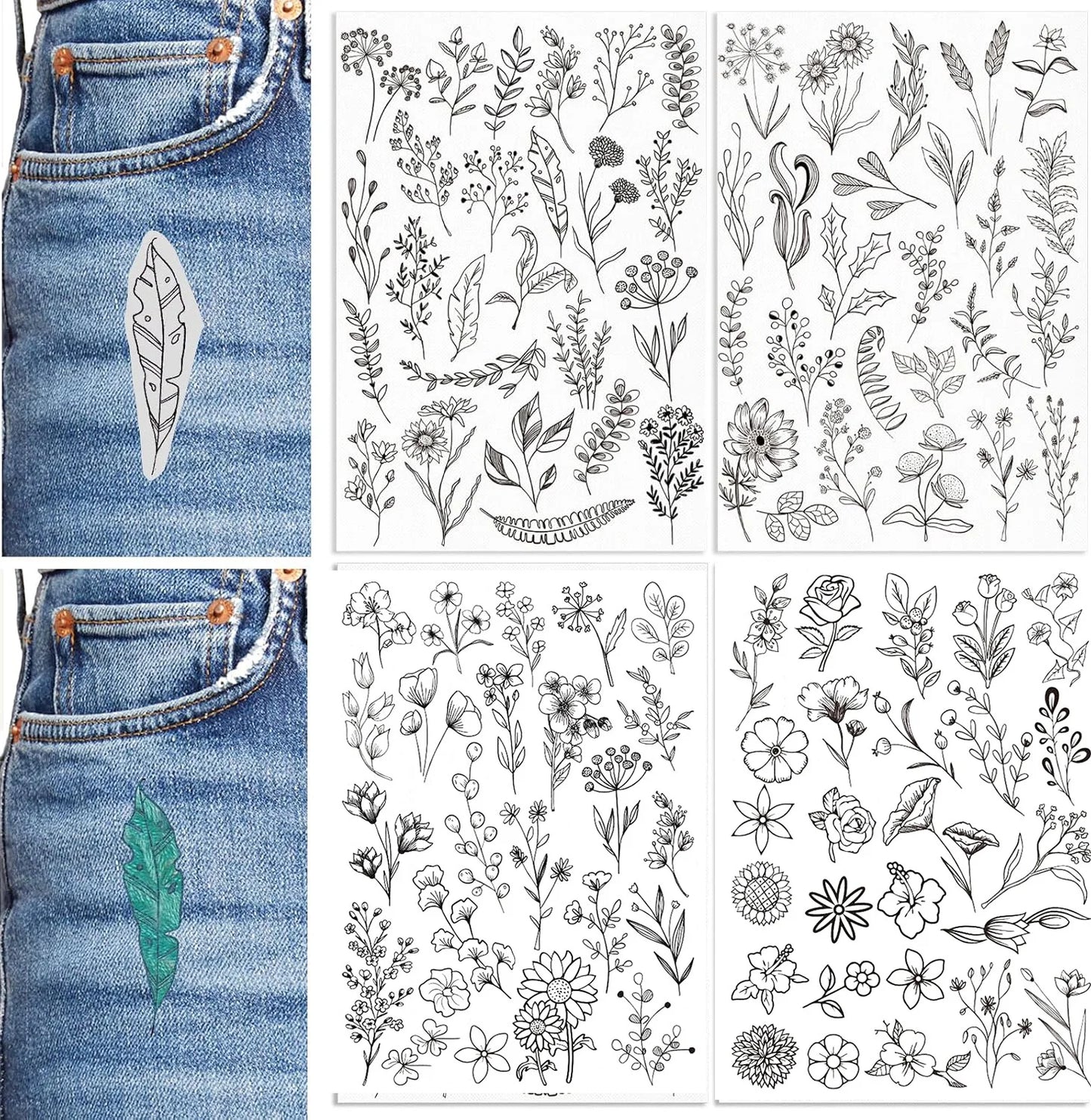 Water Soluble Stick and Stitch Embroidery Paper with Pre-Printed Flowers and Leaf Patterns