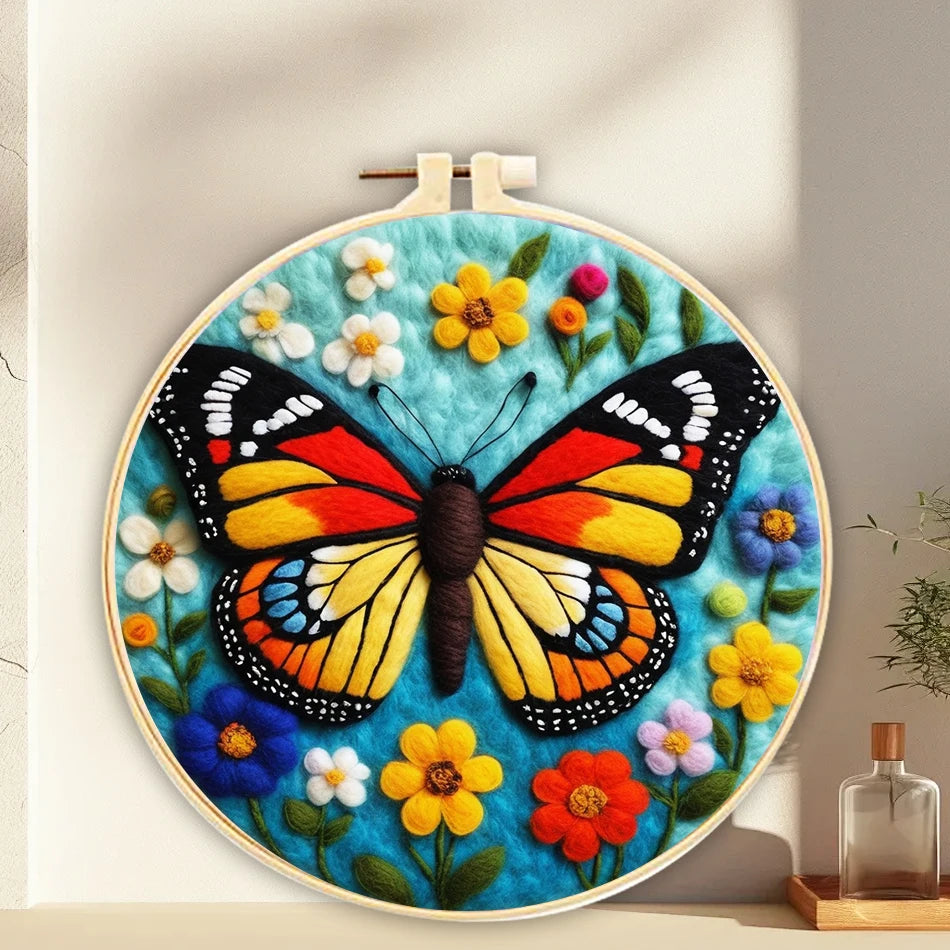 Butterfly Wool Felting Kits with 20x20cm Embroidery Hoop Frame