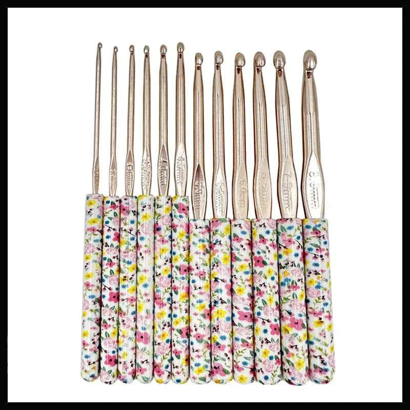12 Crochet Hook Set with Colorful Flower Printed Handle