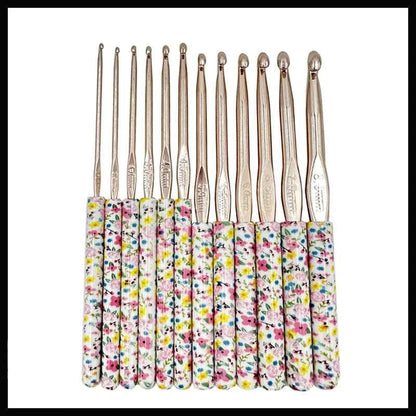 12 Crochet Hook Set with Colorful Flower Printed Handle