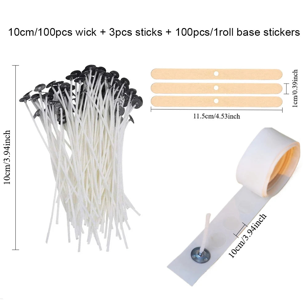 Candle Wicks Sets, Pre-Waxed Cotton Core Wicks with Base Stickers - Handmade Candle Making Tools