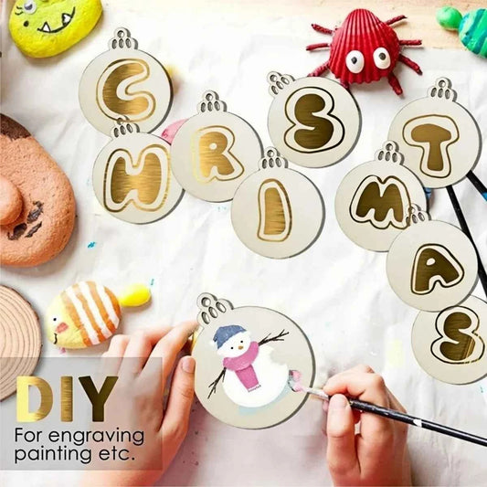 Blank Wooden Christmas Ornaments with Hanging Cord – 10-Piece Pack, 7 Shapes to Paint