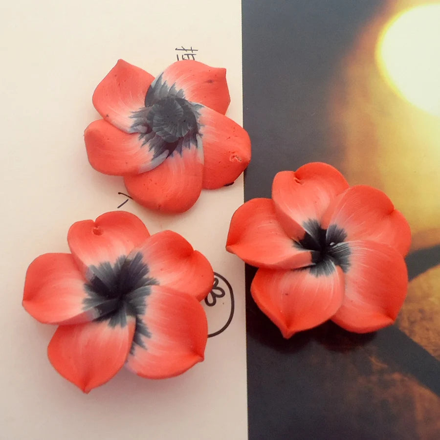10pcs/Lots 30mm Polymer Clay Plumeria Rubra Flower Charming Petal Hole Diy Earrings Pendants Necklace Jewelry Making Materials