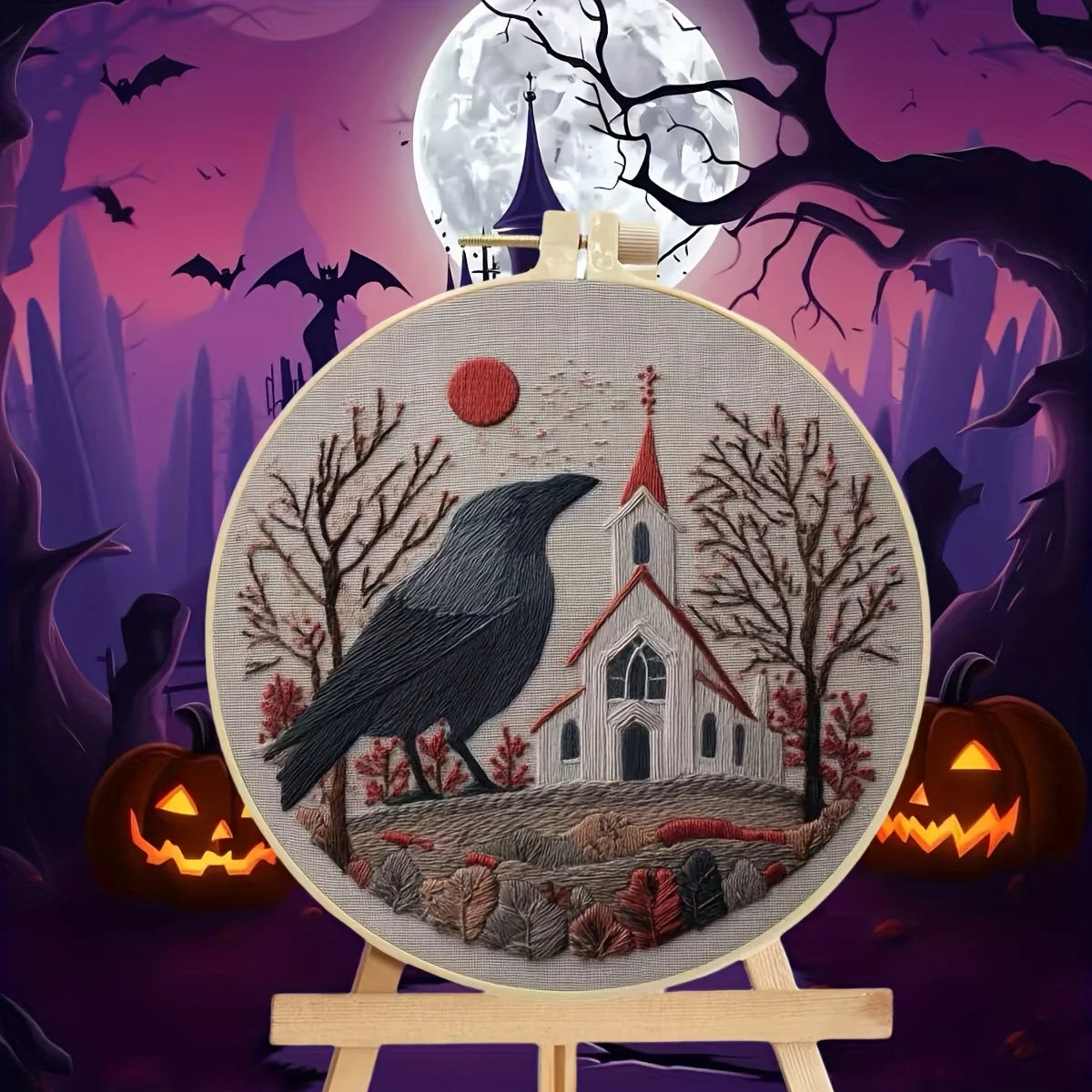 Halloween Hand Embroidery Kit, 8 Spooky Designs with Needles and Thread