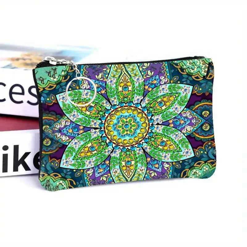 Floral Diamond Art Coin Purse, Small Zippered Leather Bag, 4 Designs