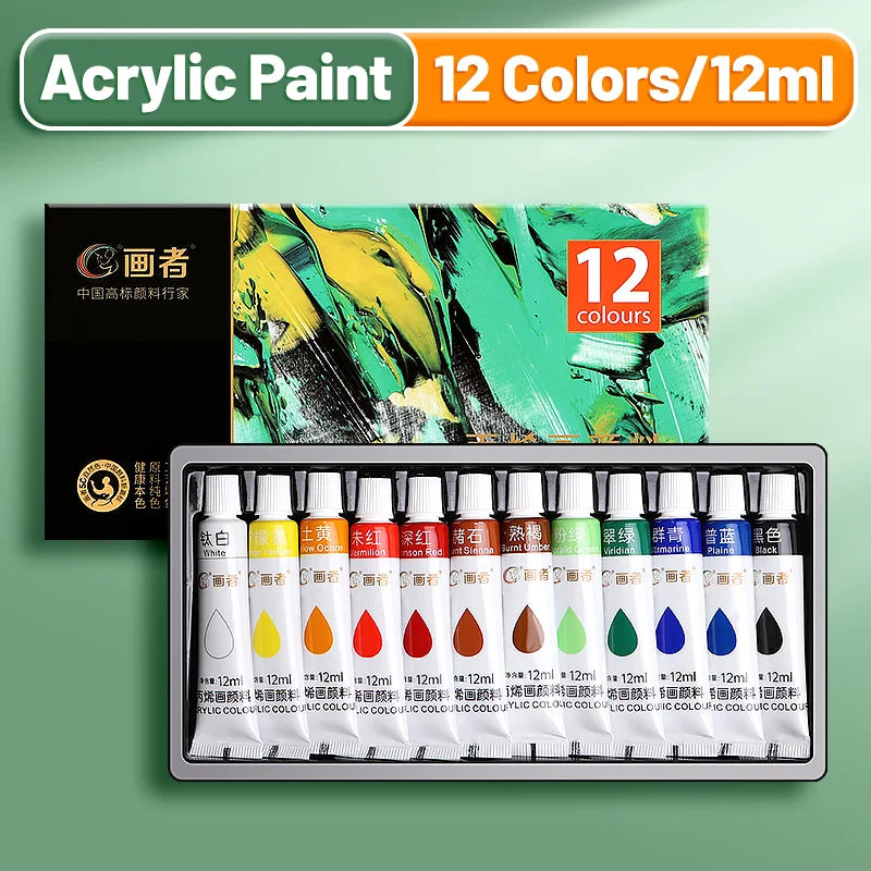 Vibrant Acrylic Paint Set 12/18/24/36 Colors, 12ml/0.42oz each tube