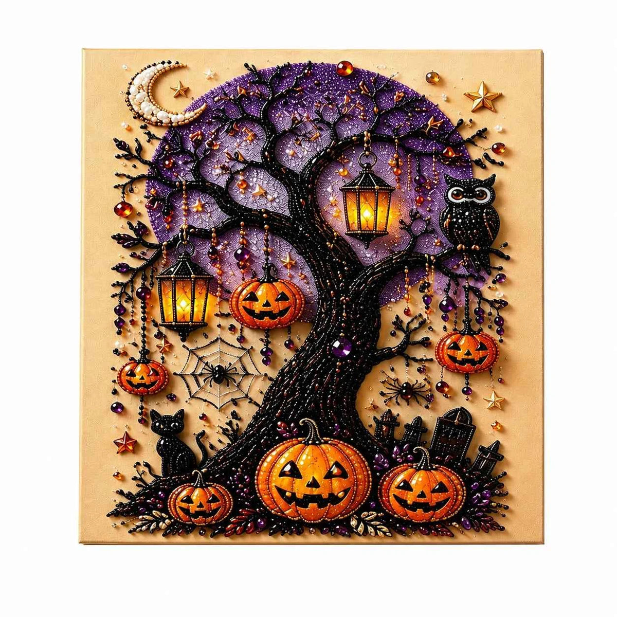 Halloween Pearl Art Kit, High-Gloss Bead Diamond Art in Pumpkin Tree or Ghost Castle
