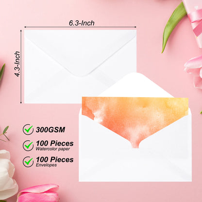 50 Set 300gsm Cotton Postcard Watercolor Paper Cards with Envelopes