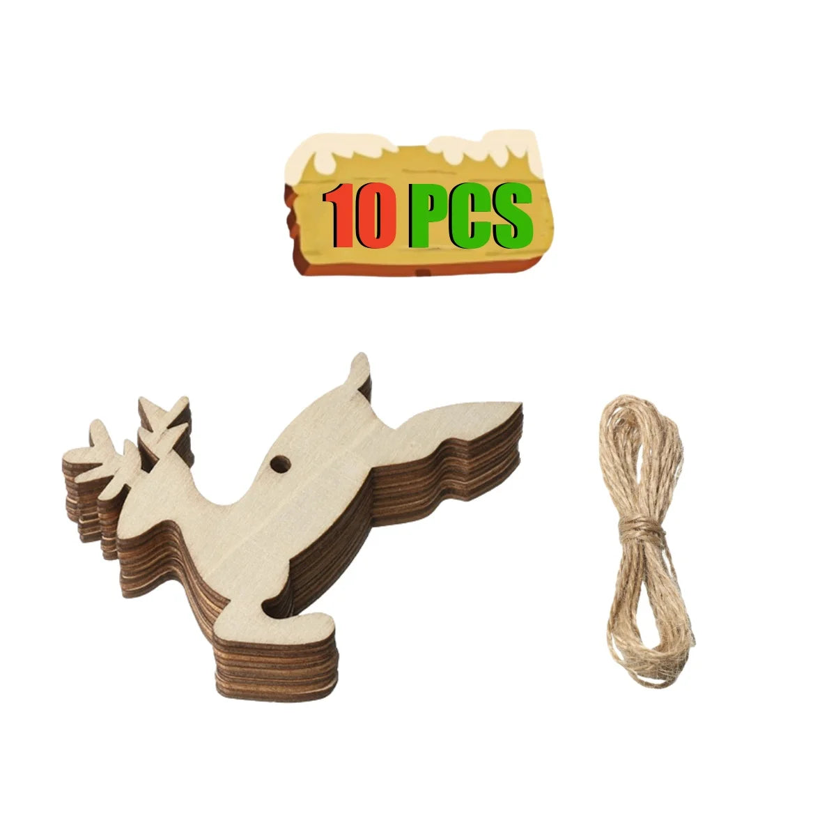 10 pieces wooden reindeer ornament for decorating with cord for hanging