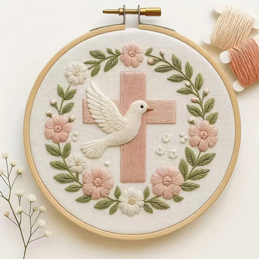 Embroidery With Cross and Dove
