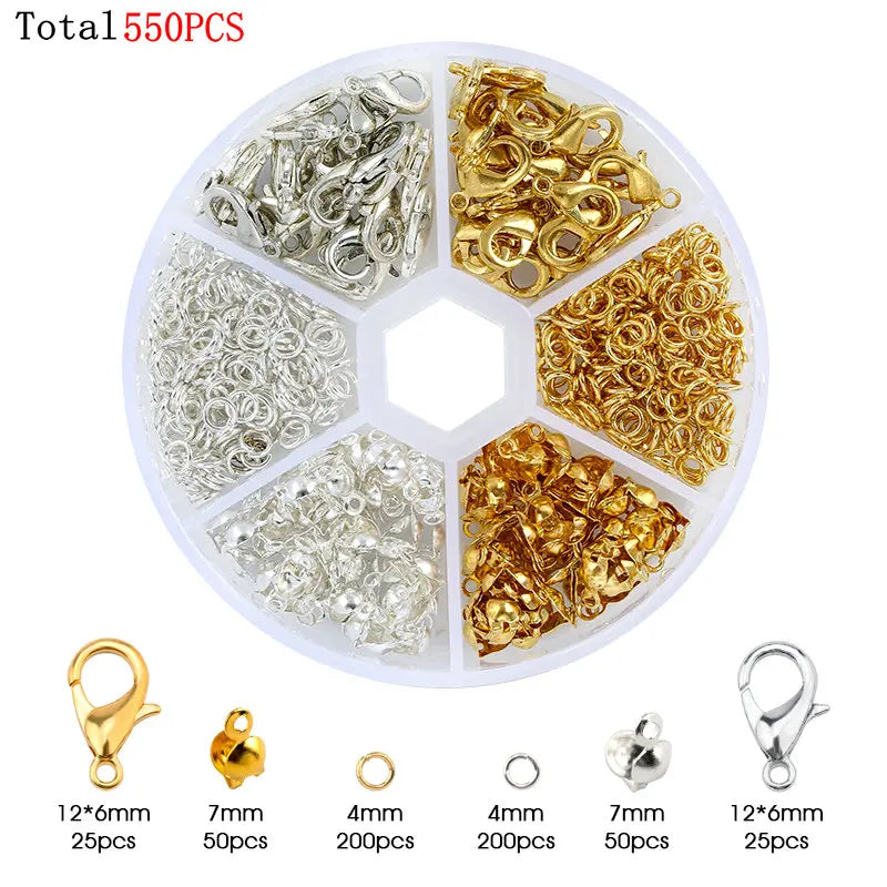 Various Jewelry Finding Kits for Making Earrings. Bracelets, Necklaces: Lobster Clasps, Open Jump Rings, Tools. Jewelry Making Supplies