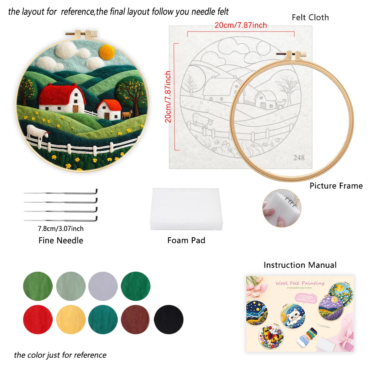 Landscape Wool Felting Kits For Adults-  Includes Embroidery Hoop Frame