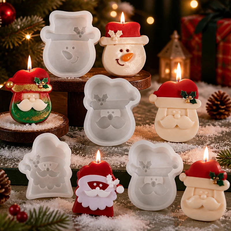 Santa and Snowman Silicone Candle Mold – 3D Christmas Mold for Wax, Soap, Resin and Plaster
