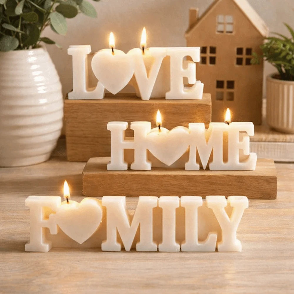 Heart Shaped Silicone Love, Home and Family Candle Mold