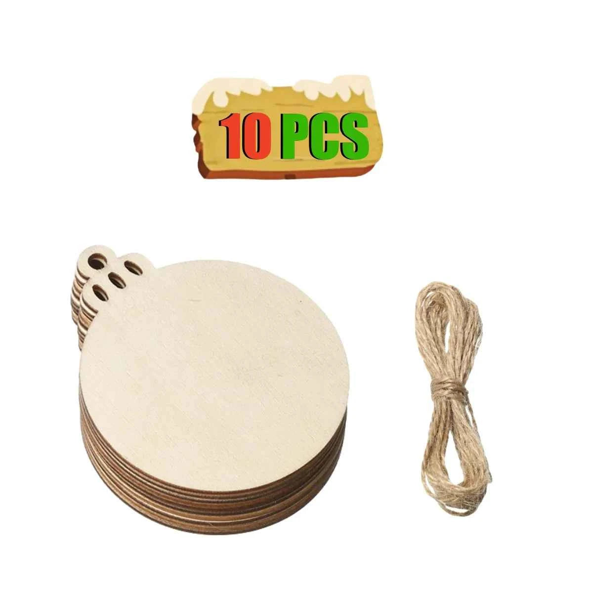 Blank Wooden Christmas Ornaments with Hanging Cord – 10-Piece Pack, 7 Shapes to Paint