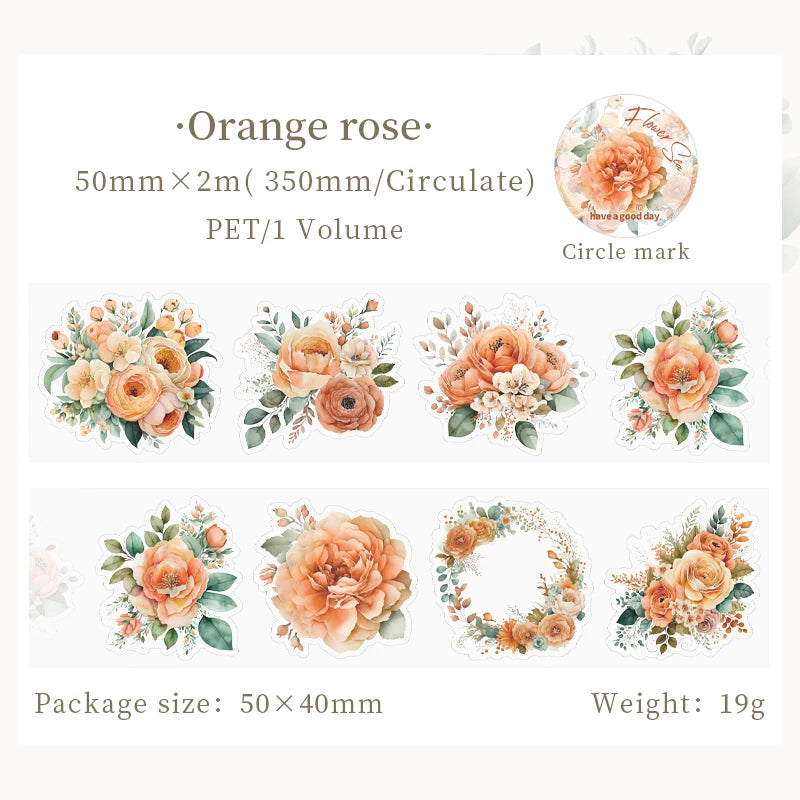 Collection of orange rose designed stickers 50mm x 2m roll PET