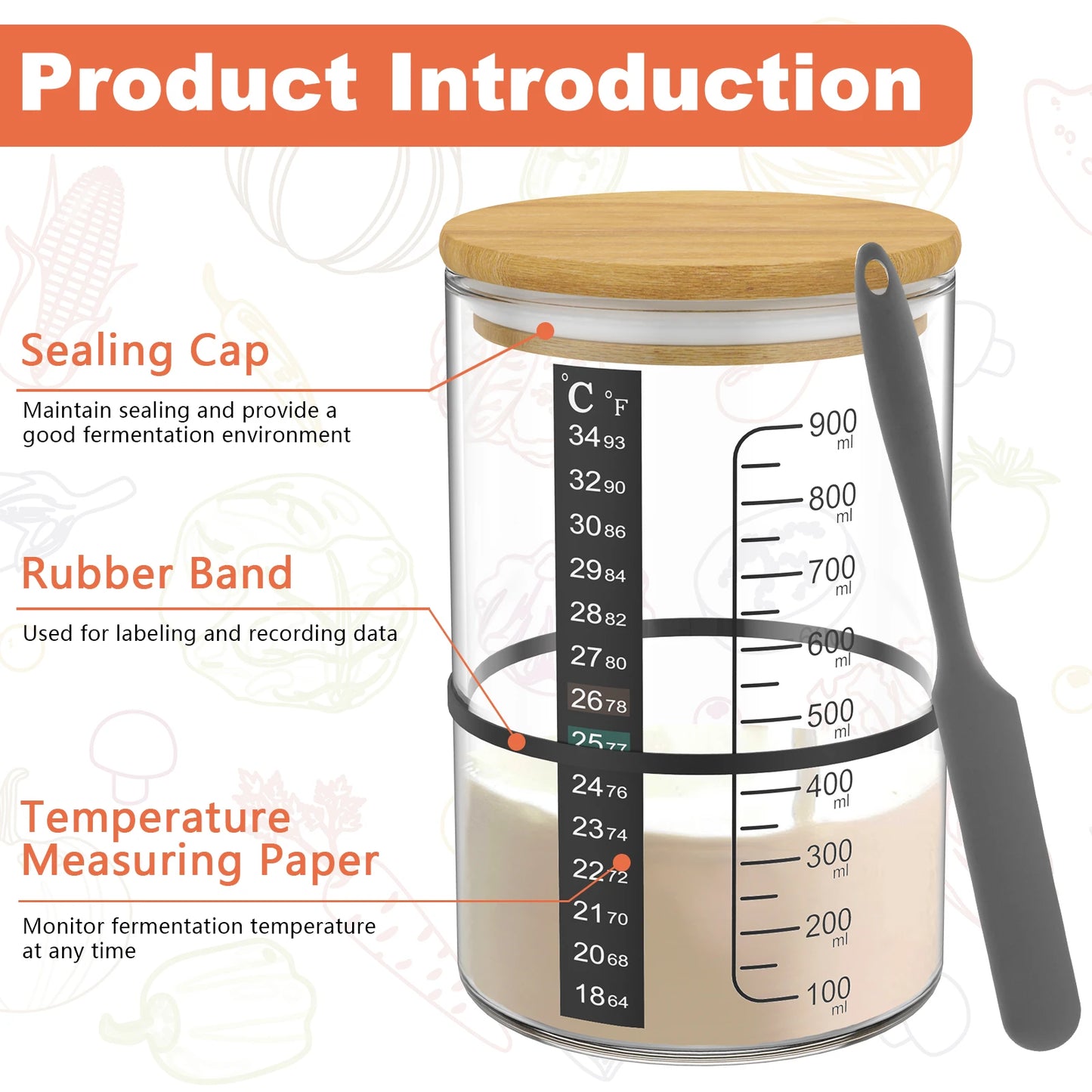 Sourdough Bread Starter Jar - 900ml Wide Mouth Glass