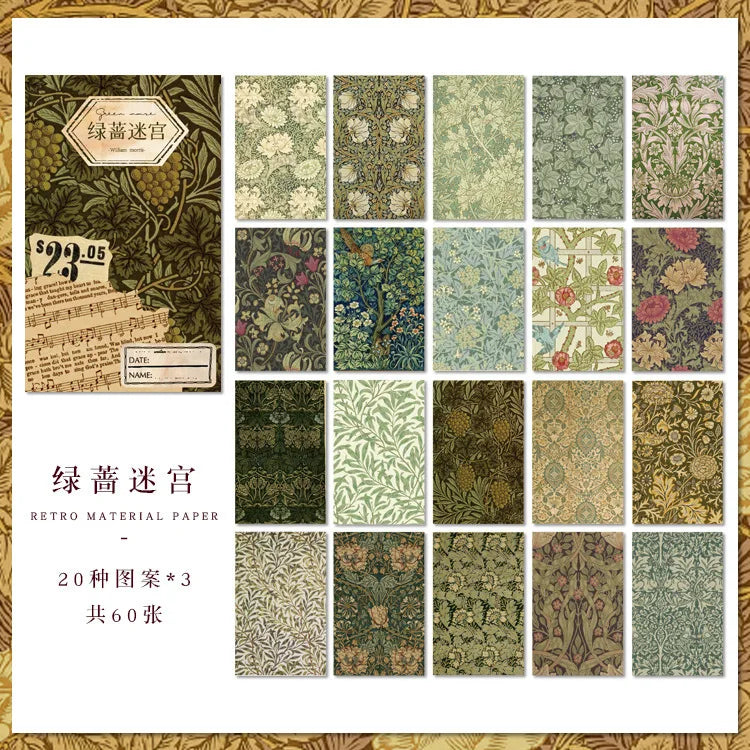 60 pcs/boxed Vintage Morris Pattern Paper
