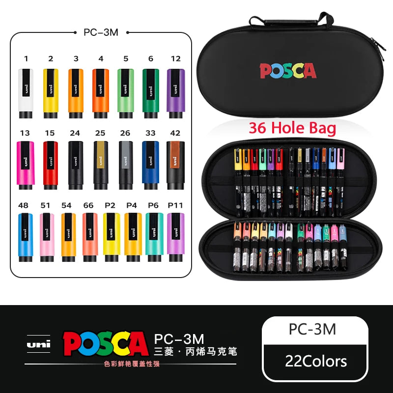 POSCA Multi-Color Marker Pen Set with case
