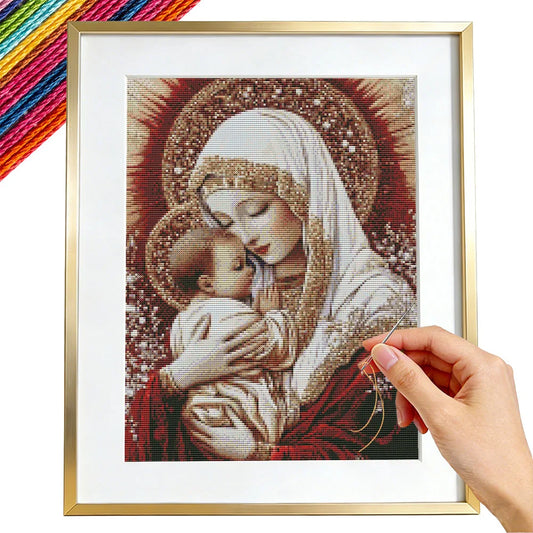 Madonna & Child Cross Stitch Kit – 11CT Religious Portrait, 30x40 or 40x50 cm
