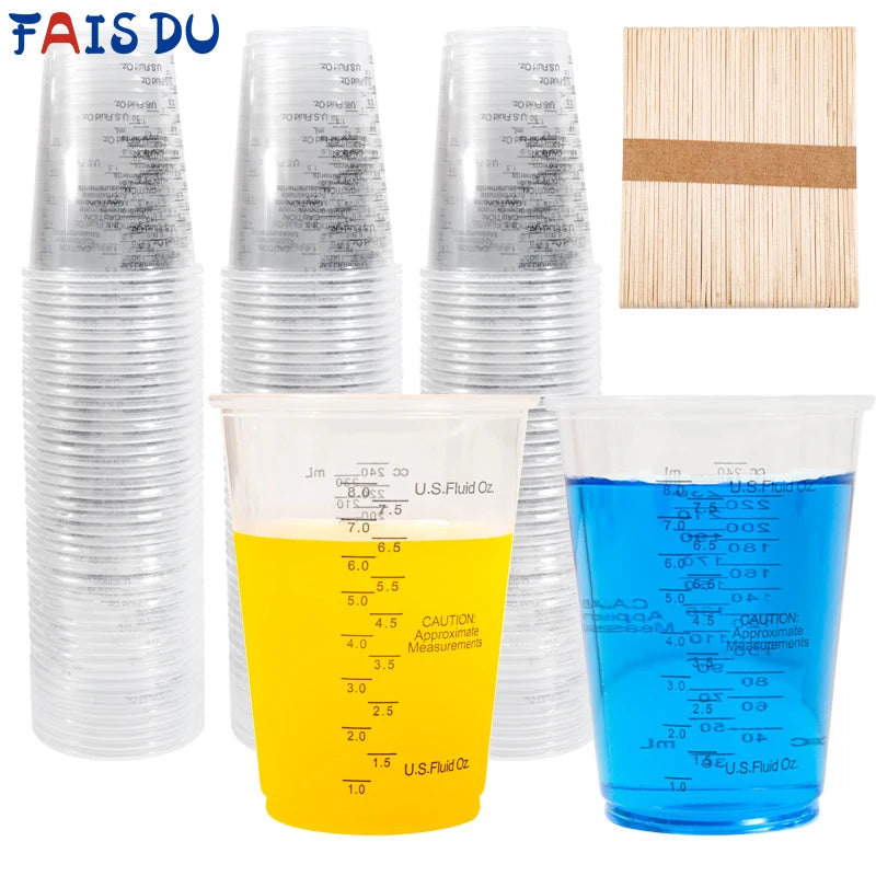 8oz Disposable Plastic Measuring Cups with Stirring Sticks for Epoxy Resin Mixing or Candle Wax Dying