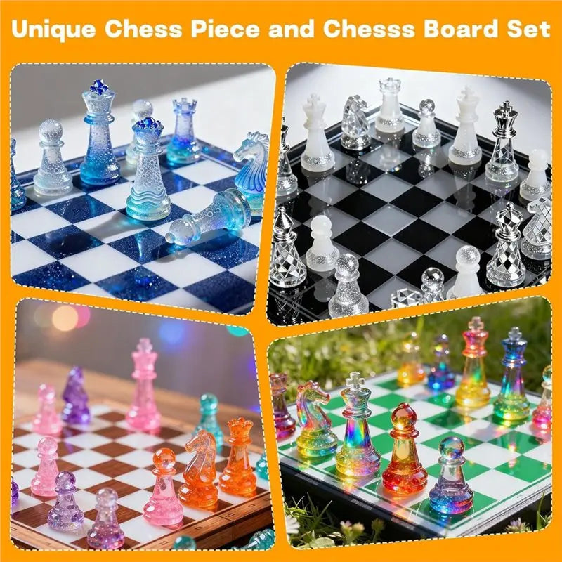 16 Piece Silicone Chess Set Mold - Epoxy Resin  - With Chess Piece Holder