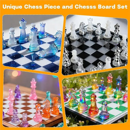 16 Piece Silicone Chess Set Mold - Epoxy Resin  - With Chess Piece Holder
