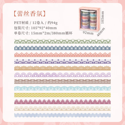 12 Pcs Waterproof Lace Pattern Washi Tape: for Journaling, Scrapbooking, and Craft Projects