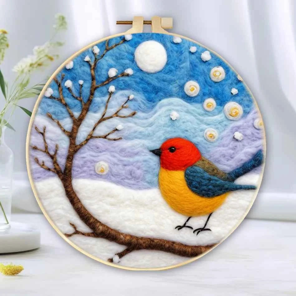 Winter Night Needle Felting Kit for Beginners – Snowman & Snowy Scenes, 20 cm, 6 Designs