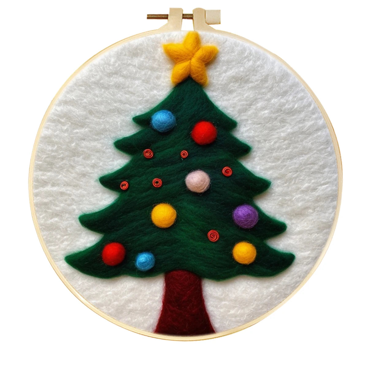 Christmas Bells & Trees Wool Felting Painting Kit for Beginners – 20 x 20 cm Frame, 6 Designs