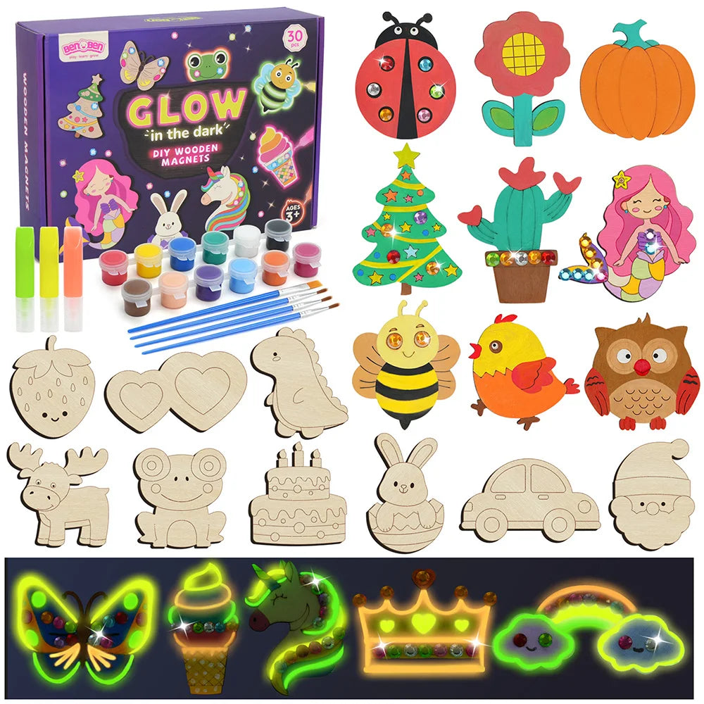 Wooden Magnets Glow in the Dark Painting Kit for Kids