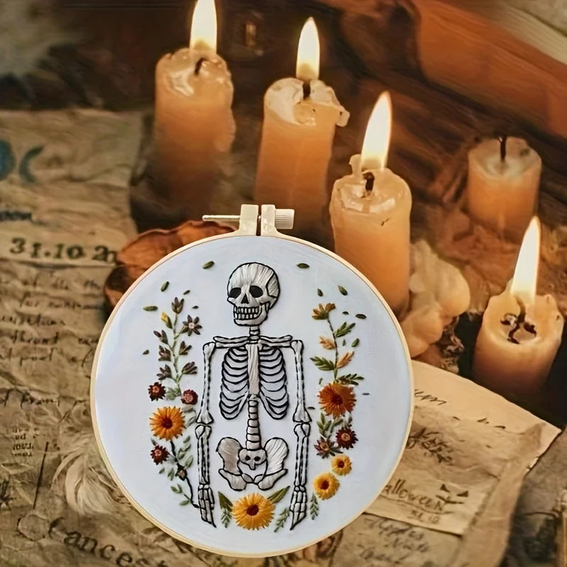 Halloween Hand Embroidery Kit, 8 Spooky Designs with Needles and Thread