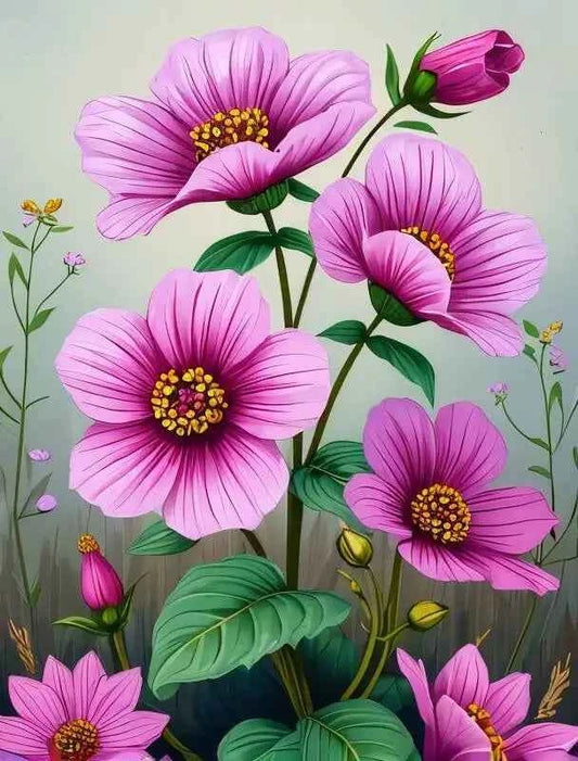 Floral 5D Diamond Painting Kit of Pink Cosmos, Full Drill Round or Square, 4 Sizes