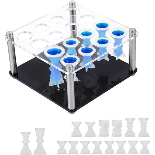 16 Piece Silicone Chess Set Mold - Epoxy Resin  - With Chess Piece Holder