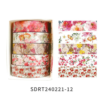 5 Rolls of Flower Washi Tape, Decorative tape for craft projects