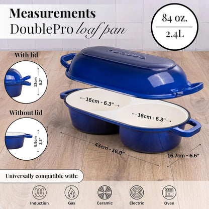 Enameled Cast Iron Double Bread Baking Pan - 16.5cm Diameter, Oven Safe to 500°F, Dark Blue