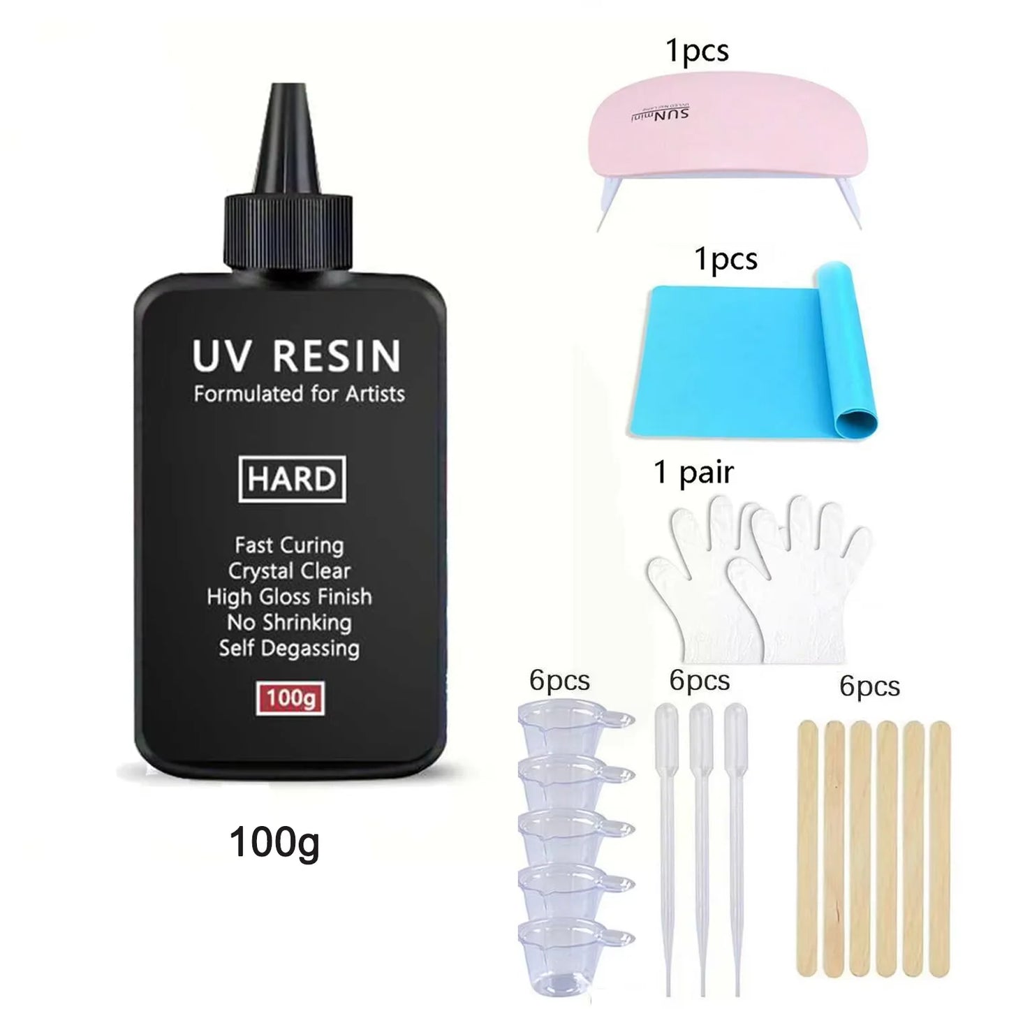 UV Resin-100/500g  Crystal Clear Ultraviolet Curing UV Resin Kit with Light for Jewelry Making
