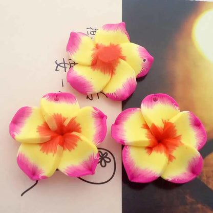 10pcs/Lots 30mm Polymer Clay Plumeria Rubra Flower Charming Petal Hole Diy Earrings Pendants Necklace Jewelry Making Materials