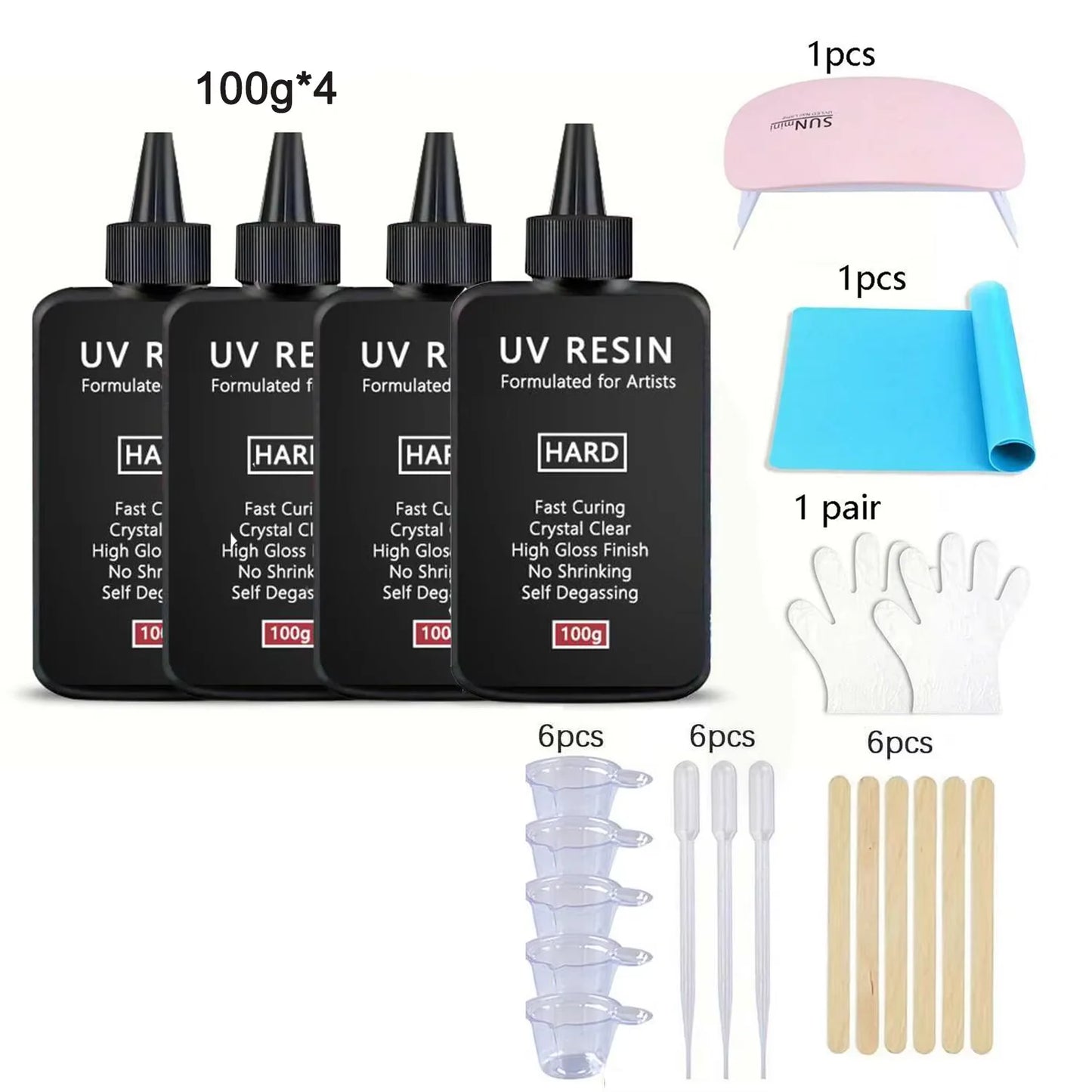 UV Resin-100/500g  Crystal Clear Ultraviolet Curing UV Resin Kit with Light for Jewelry Making