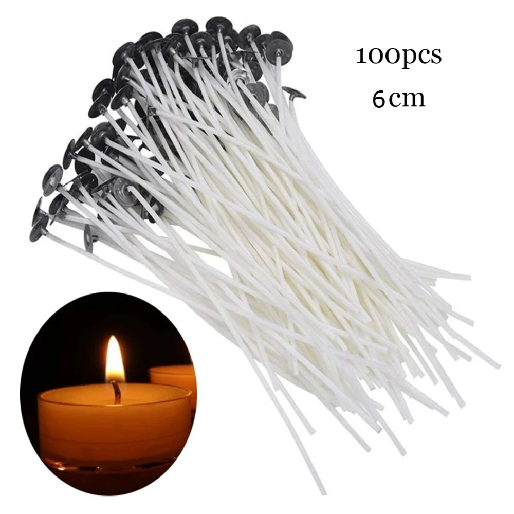 Candle Wicks Sets, Pre-Waxed Cotton Core Wicks with Base Stickers - Handmade Candle Making Tools