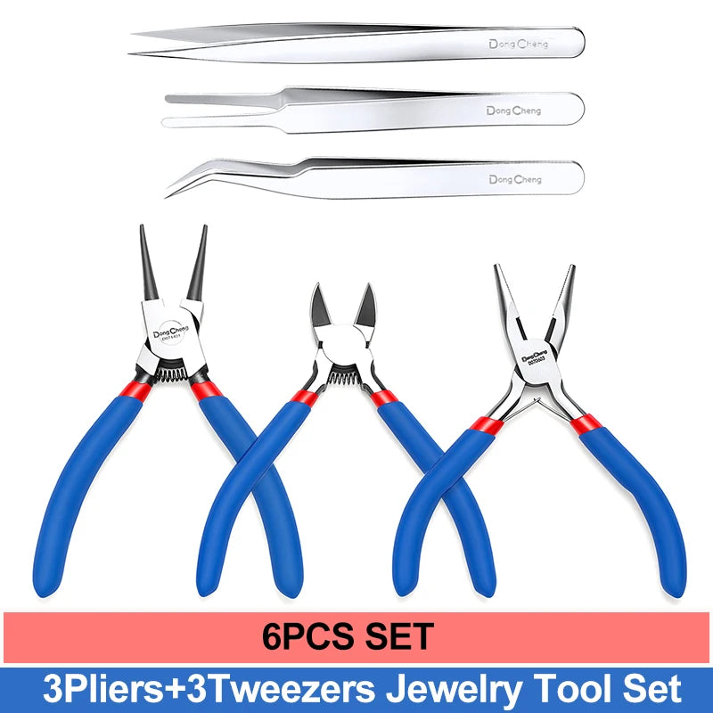 Jewelry pliers tool set with 3 pliers and 3 tweezers 