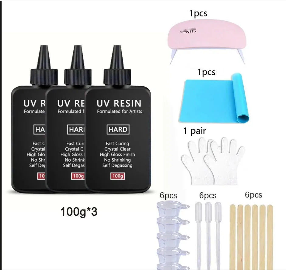 UV Resin-100/500g  Crystal Clear Ultraviolet Curing UV Resin Kit with Light for Jewelry Making