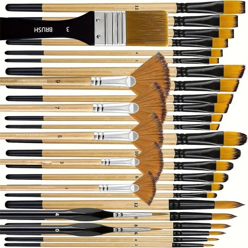 32Pcs Wooden Handle Nylon Bristles Paint Brush Set