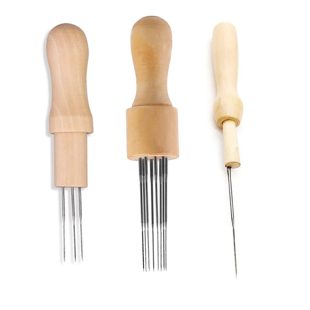 3 Sizes of Wool Felting Needles - Wood Handle for DIY Wool Felting Projects