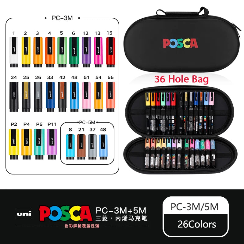 POSCA Multi-Color Marker Pen Set with case