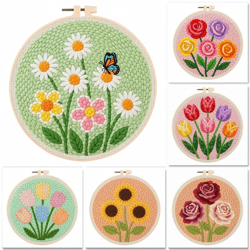Flowers Punch Needle Kits - 20x20cm
