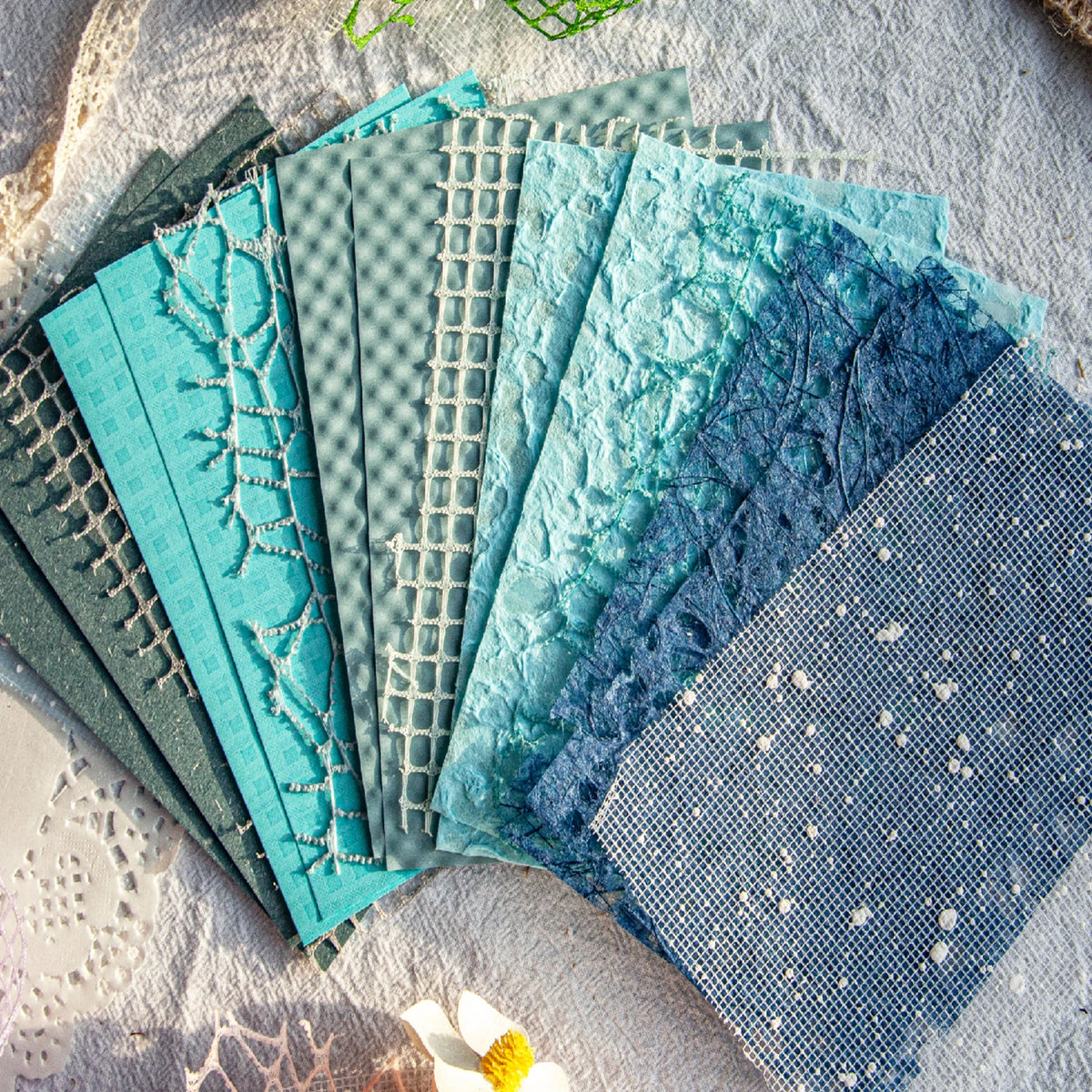 Collection of blue 16 Sheets/pack Handmade Textured Paper for Scrapbooking, Collage