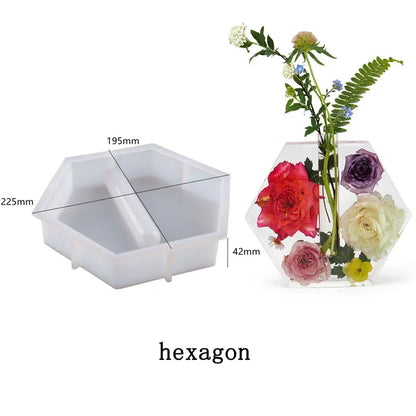 Hexagon Silicone Molds Flower Vase for Epoxy Resin