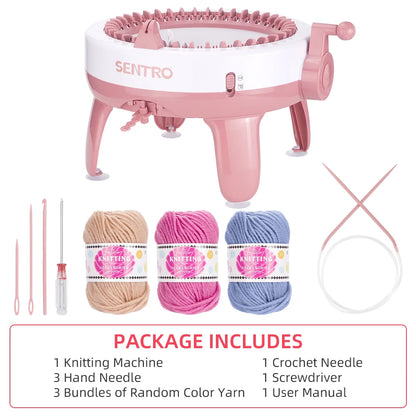 40 Needles Knitting Machine Kit - 3 Yarn & Tools, Flat & Circular Knitting